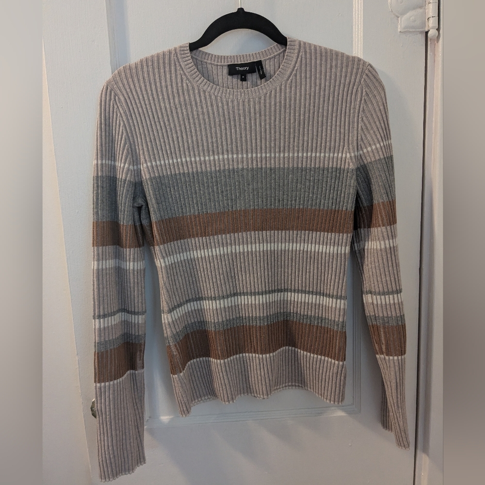 Theory Ribbed Striped Crewneck Sweater  Size Medium